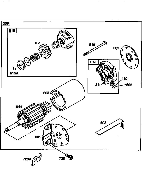 Starter Assembly Diagram and Parts List for 287700  Briggs and Stratton Engine